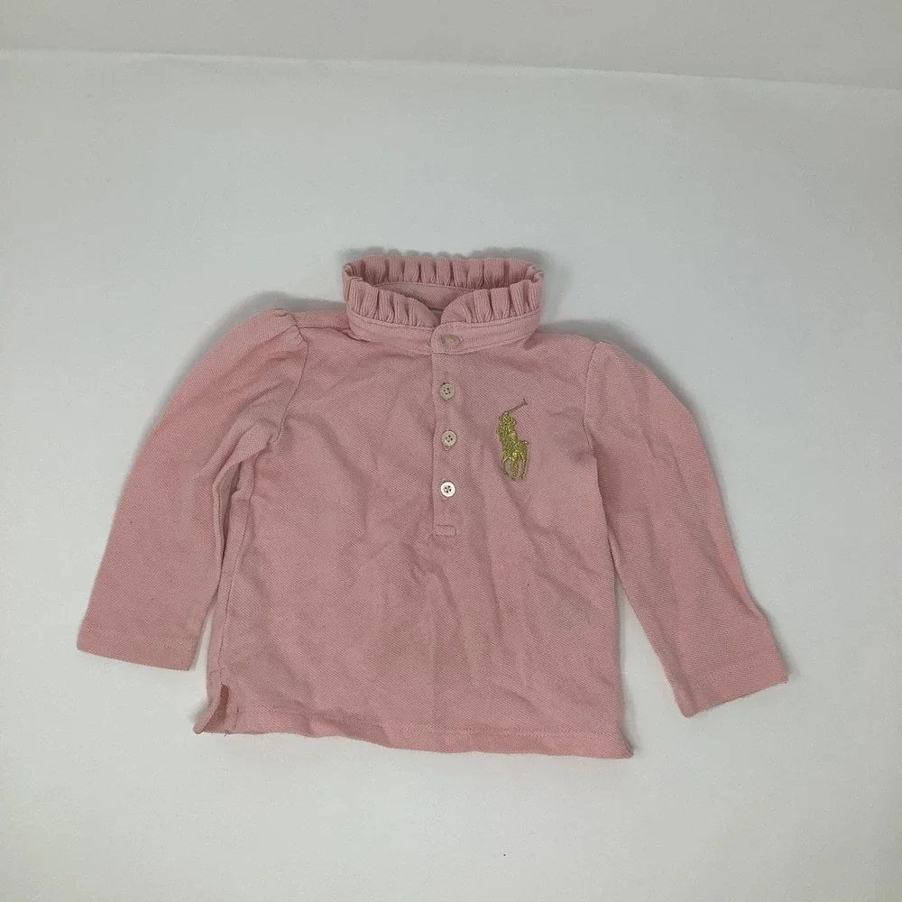 Ralph Lauren Baby Shirt‎ Girls 9m Pink Cotton Long Sleeve Ruffle Collar